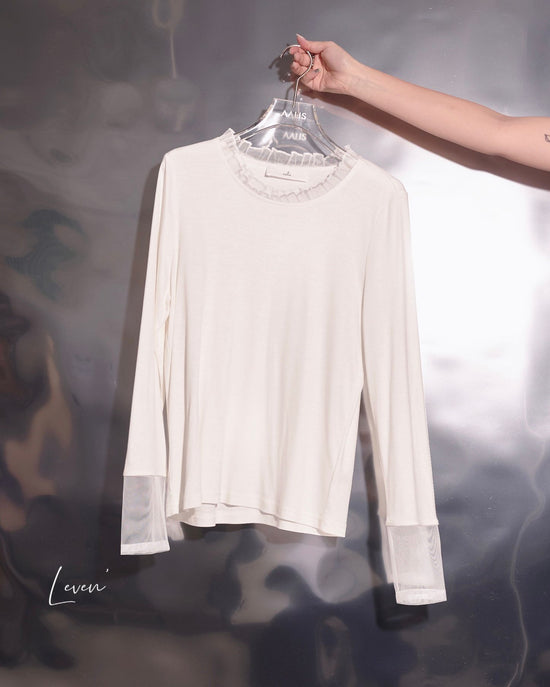 aalis LEVEN P2 mesh ruffle stand collar L/S top (White)