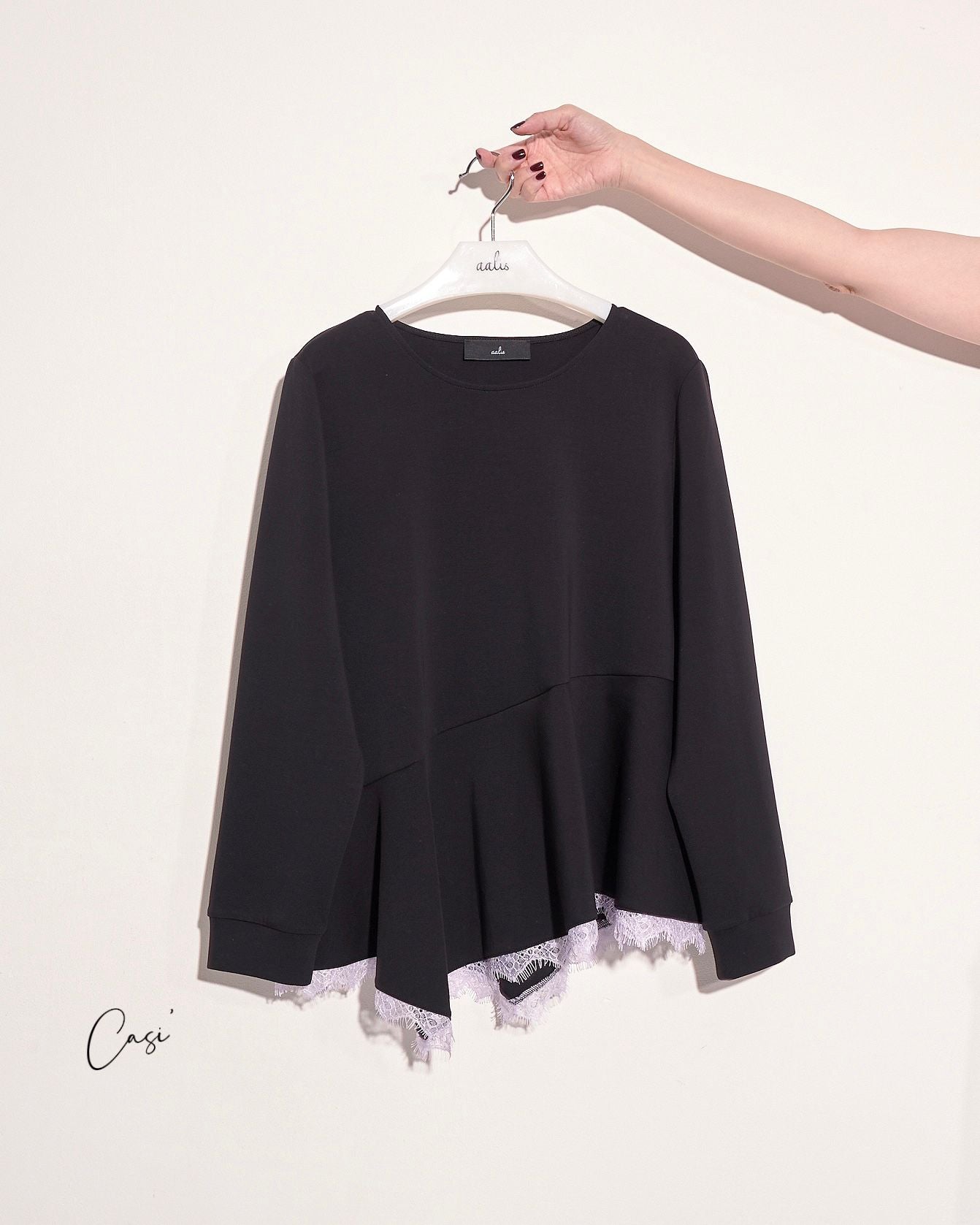 aalis CASI asymmetric hem lace trim detail sweater (Black lilac)