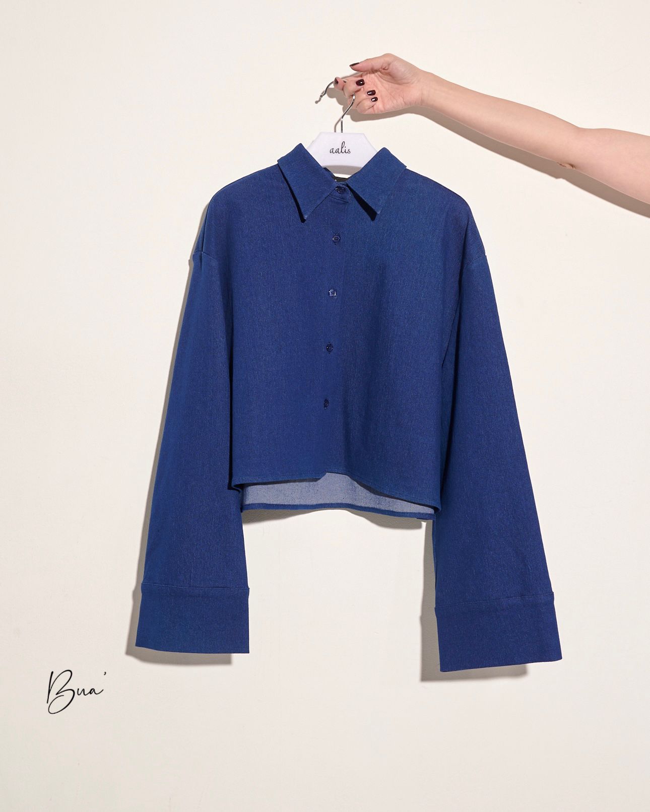 aalis BUA wide sleeves crop shirt (Denim blue)