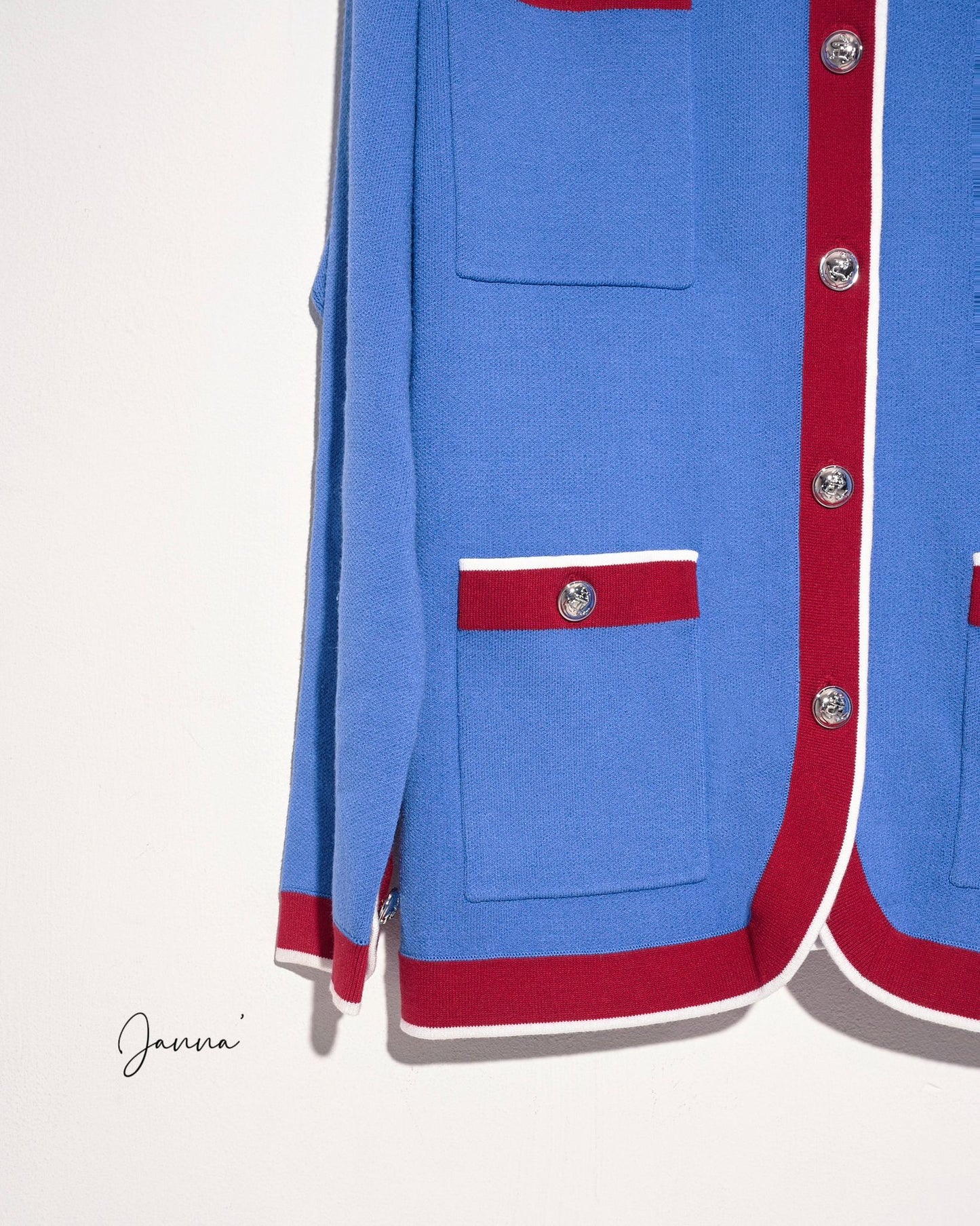 aalis JANNA color blocking mid-length cardigan (Blue mix)