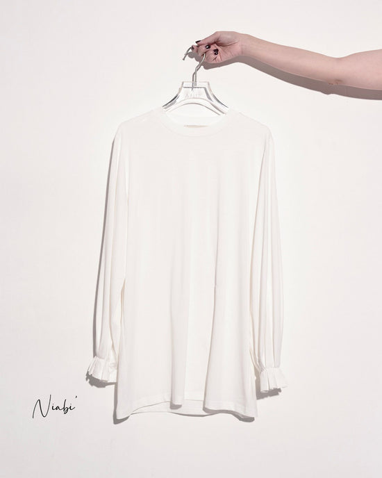 aalis NIABI folded pleats cuff front slit L/S top (White)