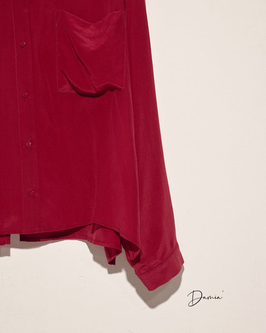 aalis DAMIA SILK single pocket V neck shirt (Red)