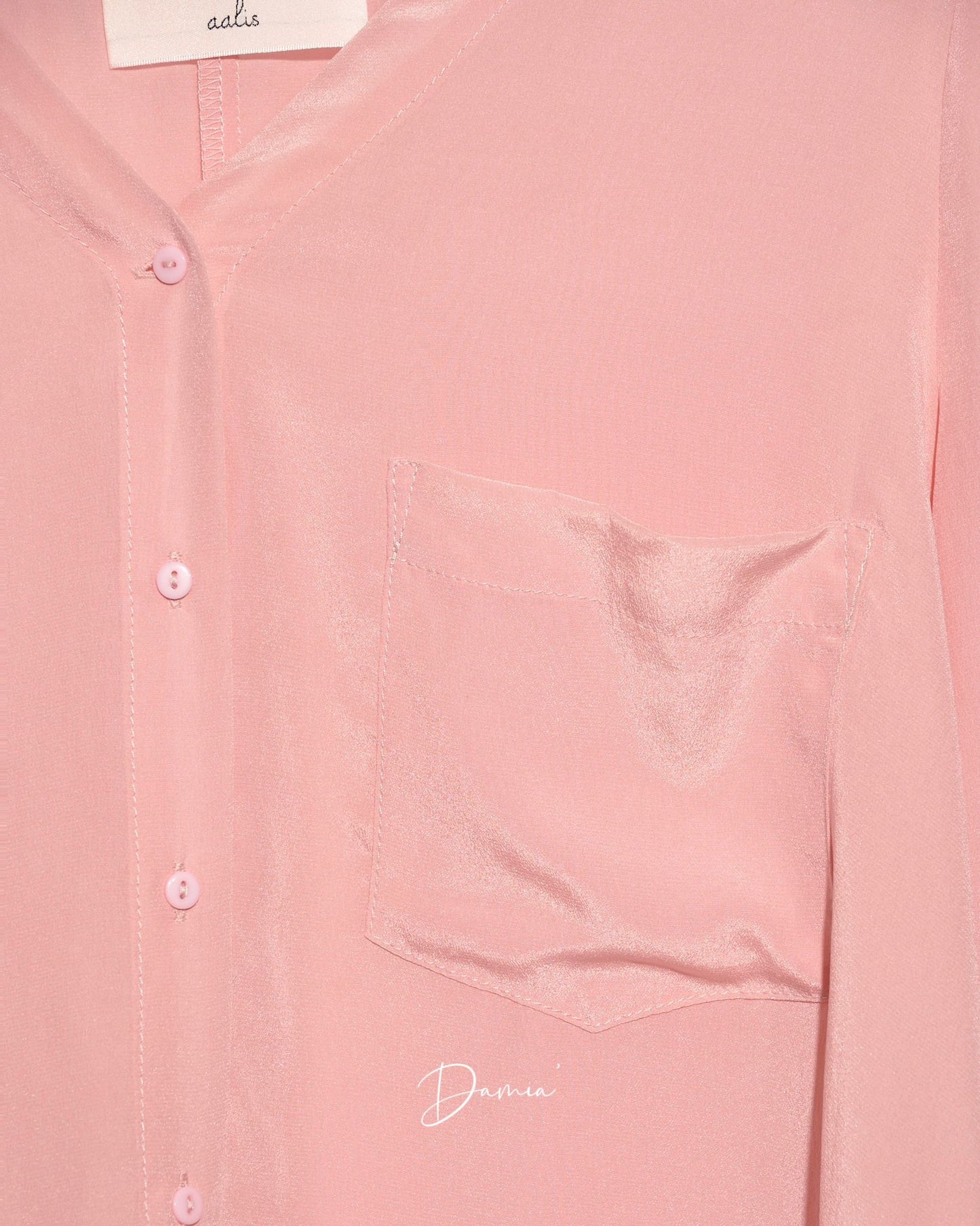 aalis DAMIA SILK single pocket V neck shirt (Pink)