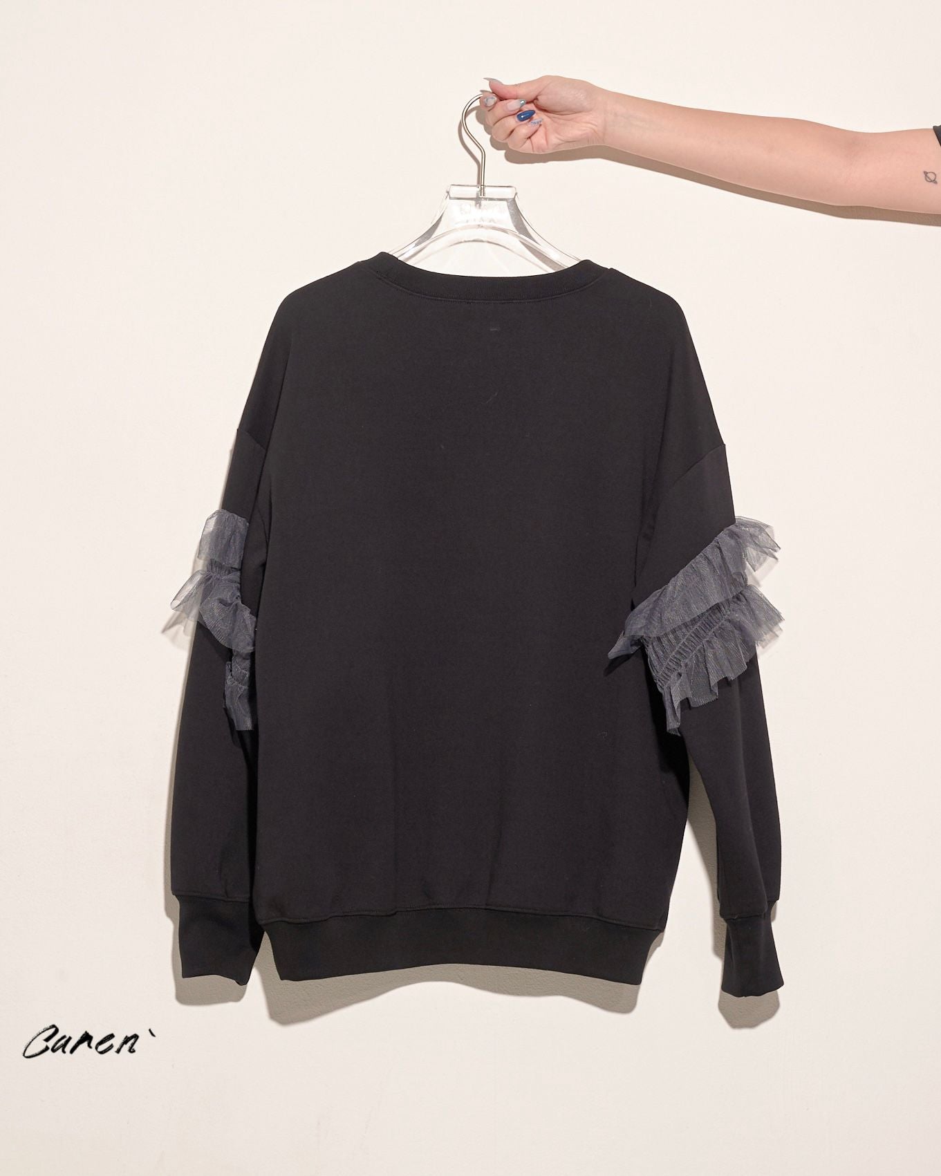 aalis CAREN ruched mesh trimmed sweater (Black)