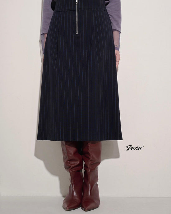 aalis DANA Zip front detail skirt (Navy stripe)