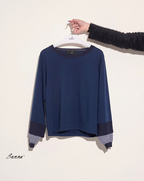 aalis SENNA knitted sweater sleeves top (Navy)