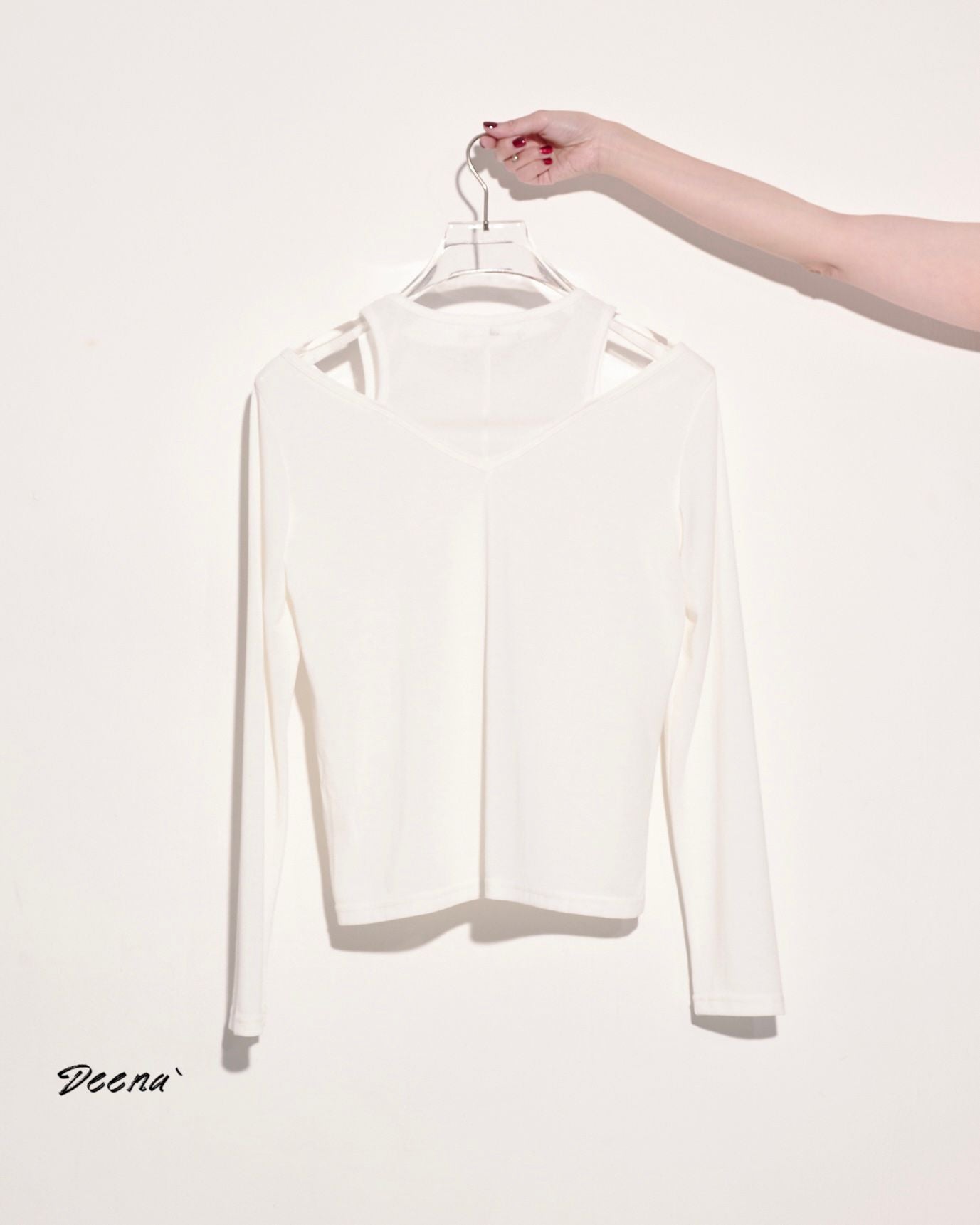 aalis DEENA cold shoulder two in one L/S top (White)