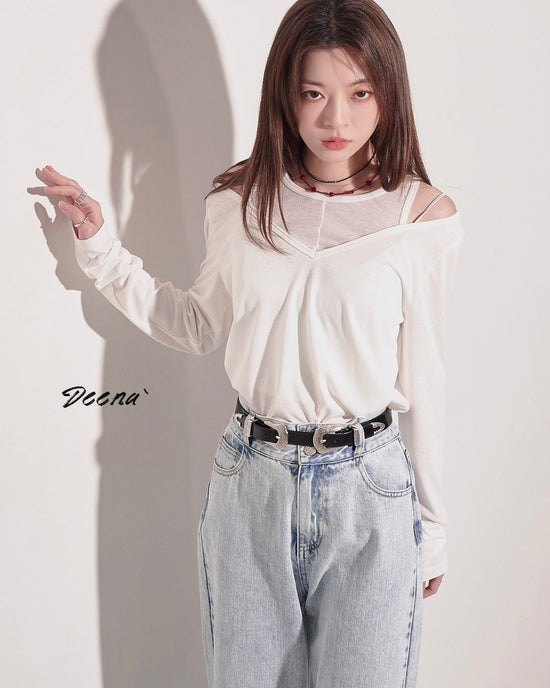 aalis DEENA cold shoulder two in one L/S top (White)