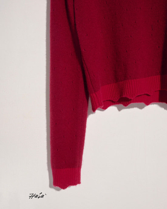 aalis HALA V neck color blocking button details sweater (Red mix)