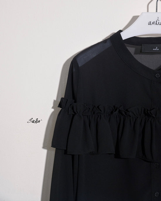 aalis SUKA ruffle front button down chiffon shirt (Black)