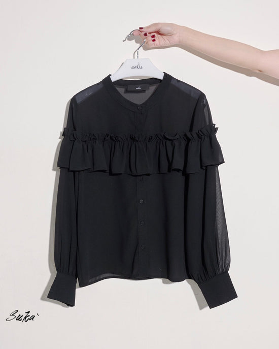 aalis SUKA ruffle front button down chiffon shirt (Black)