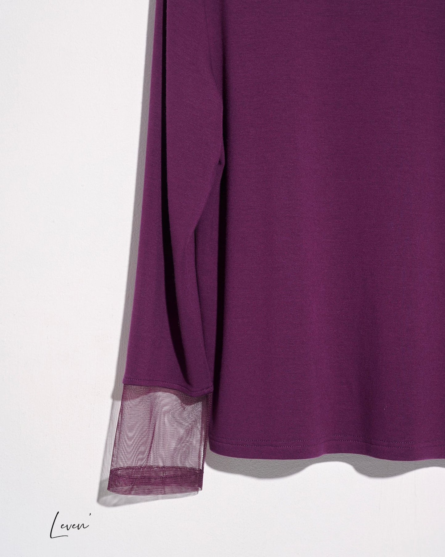 aalis LEVEN mesh ruffle stand collar L/S top (Plum)