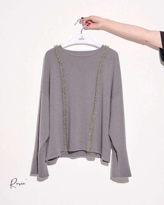 aalis ROXIE mini ruffle trim loose cashmere sweater (Grey green mix)