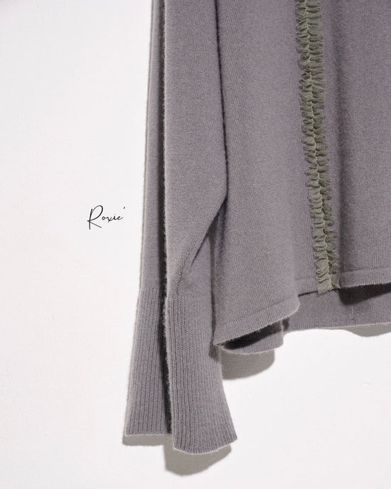 aalis ROXIE mini ruffle trim loose cashmere sweater (Grey green mix)