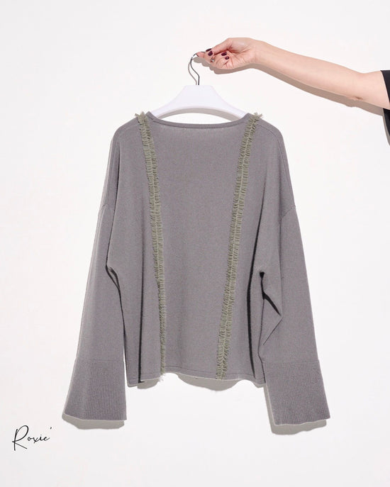 aalis ROXIE mini ruffle trim loose cashmere sweater (Grey green mix)