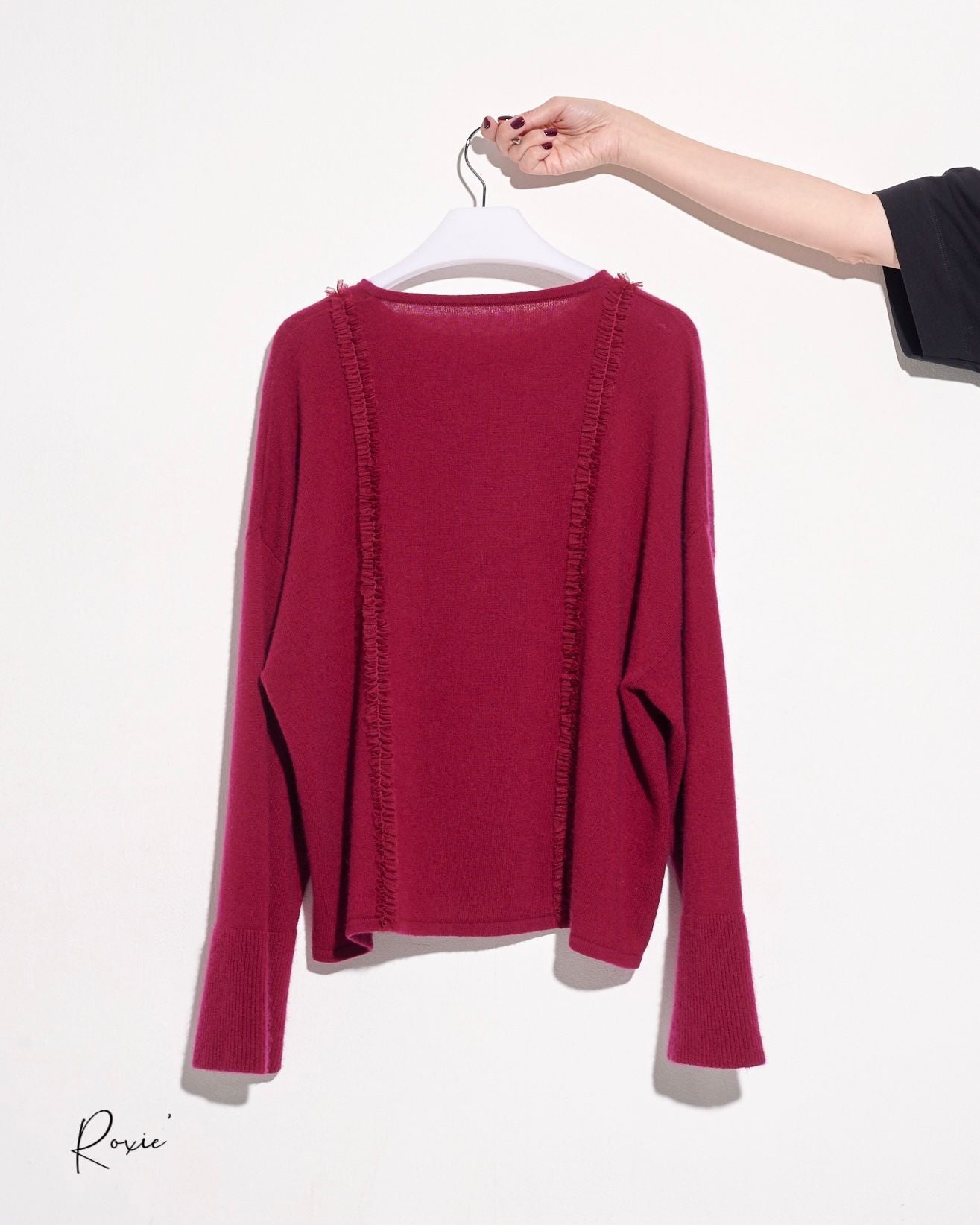 aalis ROXIE mini ruffle trim loose cashmere sweater (Burgundy)