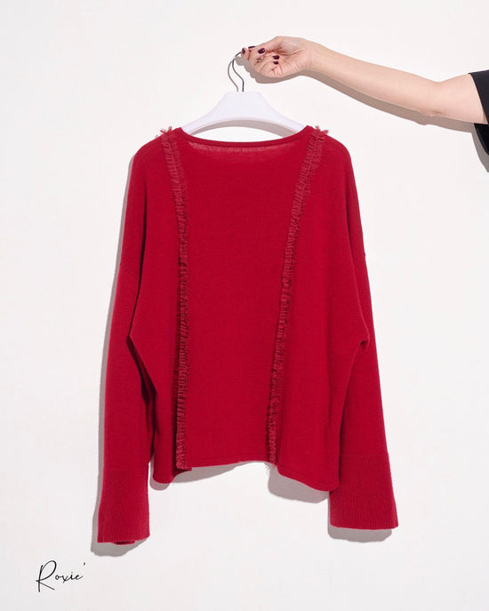 aalis ROXIE mini ruffle trim loose cashmere sweater (Red)