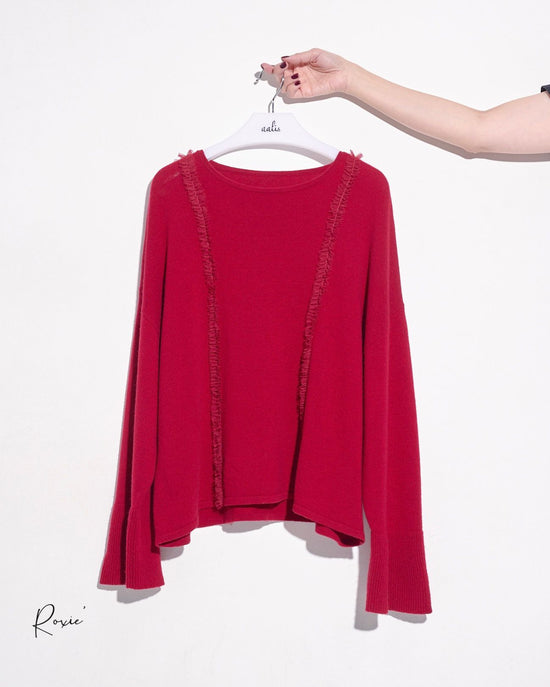 aalis ROXIE mini ruffle trim loose cashmere sweater (Red)