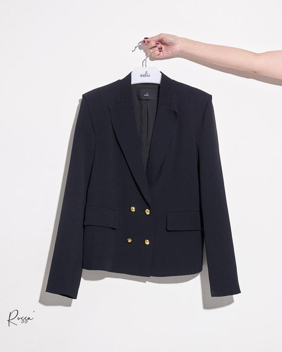 aalis ROSSA 4 buttons crepe fitted navy blazer (Black)