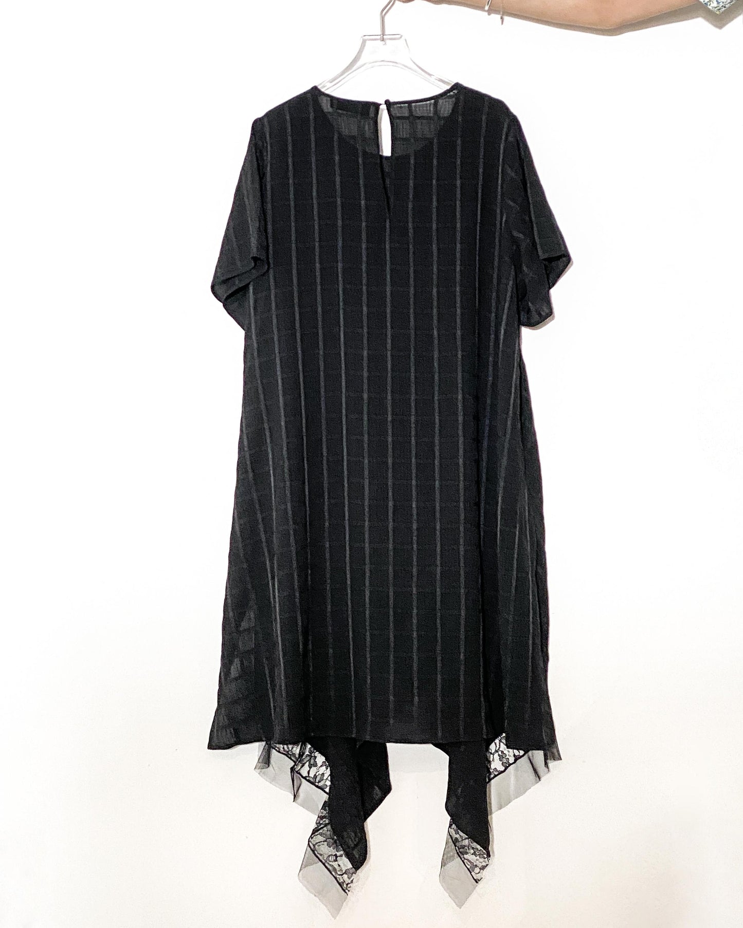 aalis BIJOO Side lace mesh ruffle detail scoop neck dress (Black)