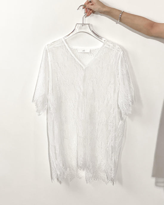 aalis AALIS 15 V neck lace tee (White)
