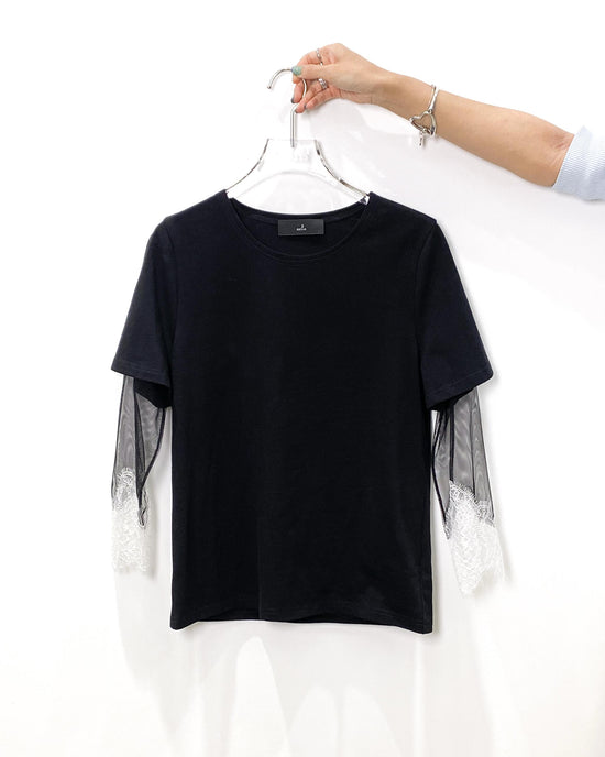 aalis AMARA SS25 mesh lace trim S/S top (Black)