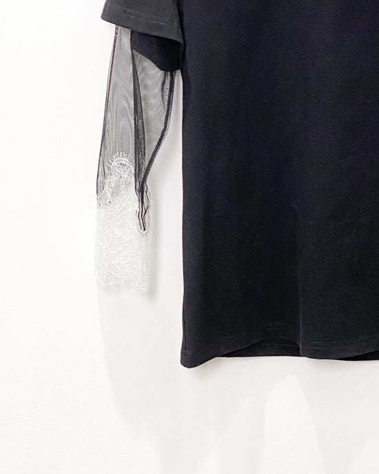 aalis AMARA SS25 mesh lace trim S/S top (Black)