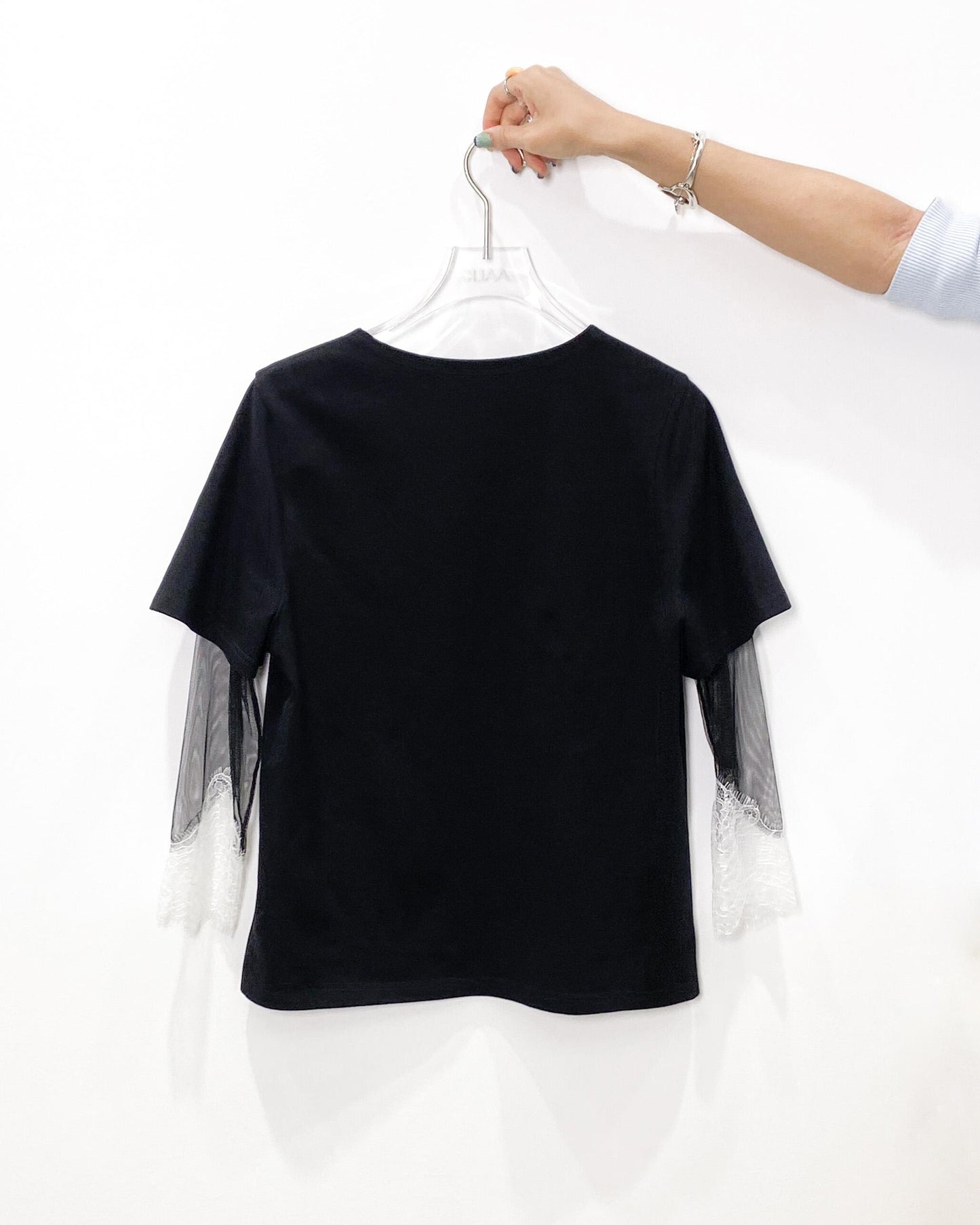 aalis AMARA SS25 mesh lace trim S/S top (Black)