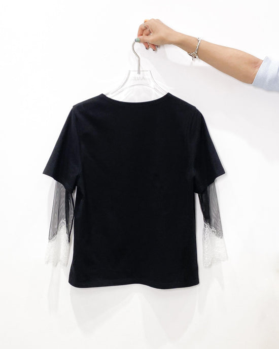 aalis AMARA SS25 mesh lace trim S/S top (Black)