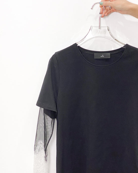 aalis AMARA SS25 mesh lace trim S/S top (Black)
