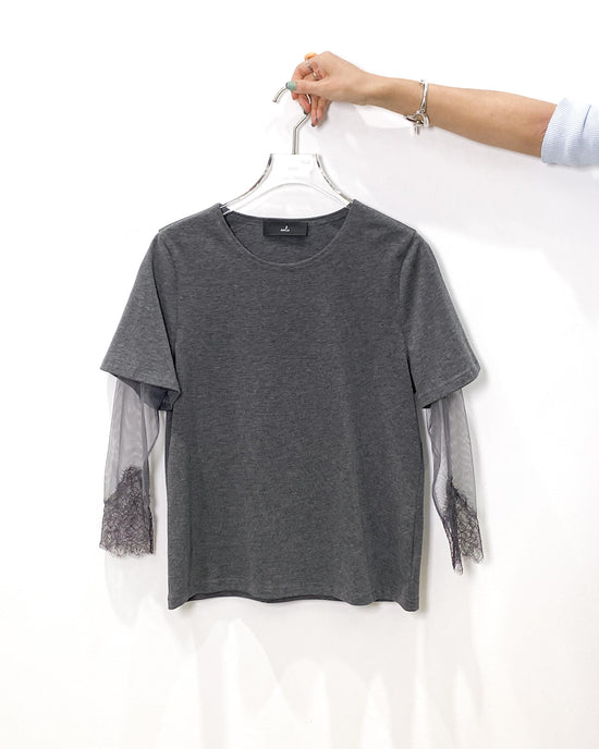 aalis AMARA SS25 mesh lace trim S/S top (Grey)