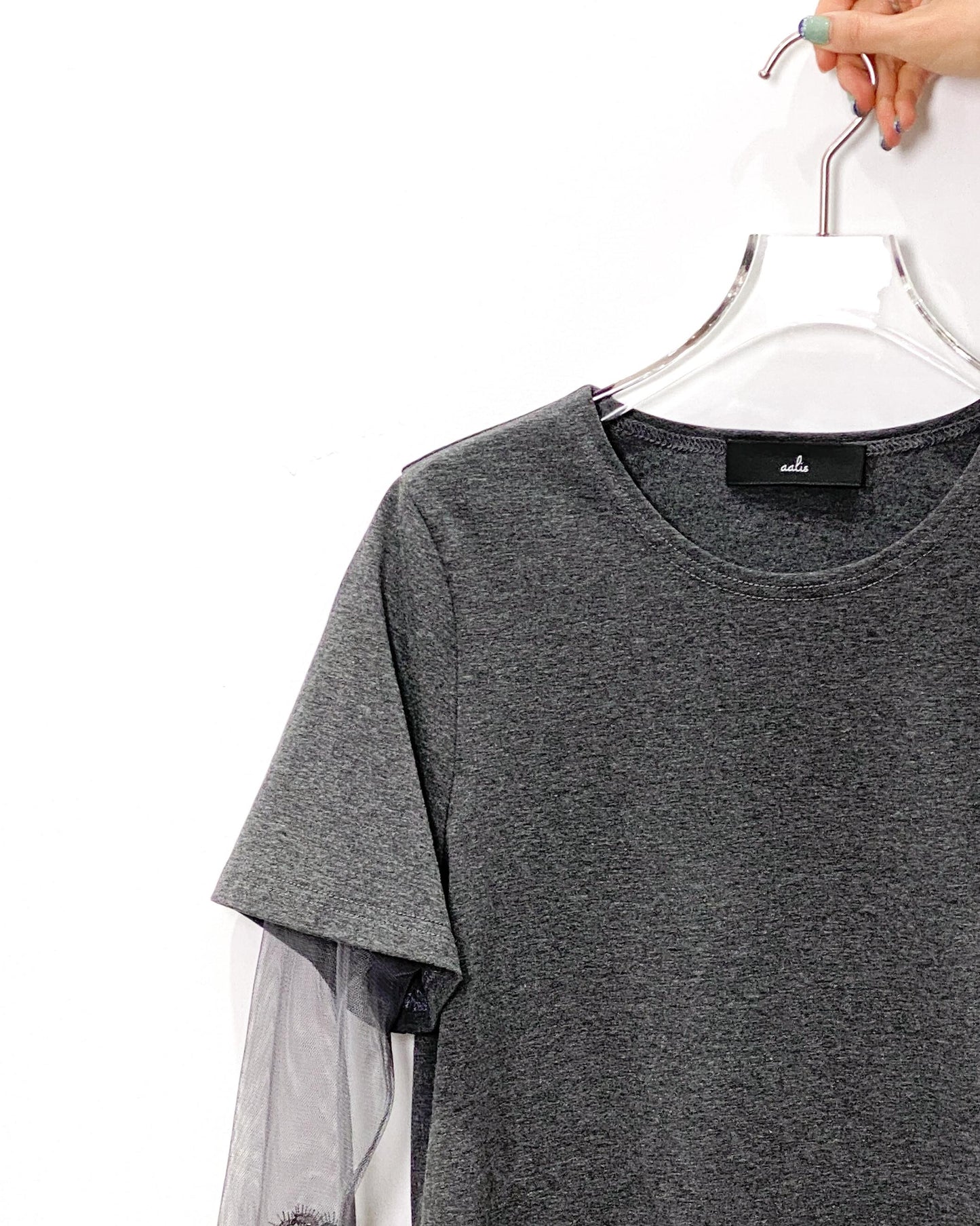 aalis AMARA SS25 mesh lace trim S/S top (Grey)