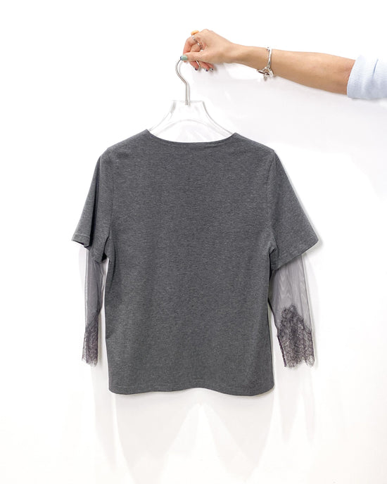 aalis AMARA SS25 mesh lace trim S/S top (Grey)