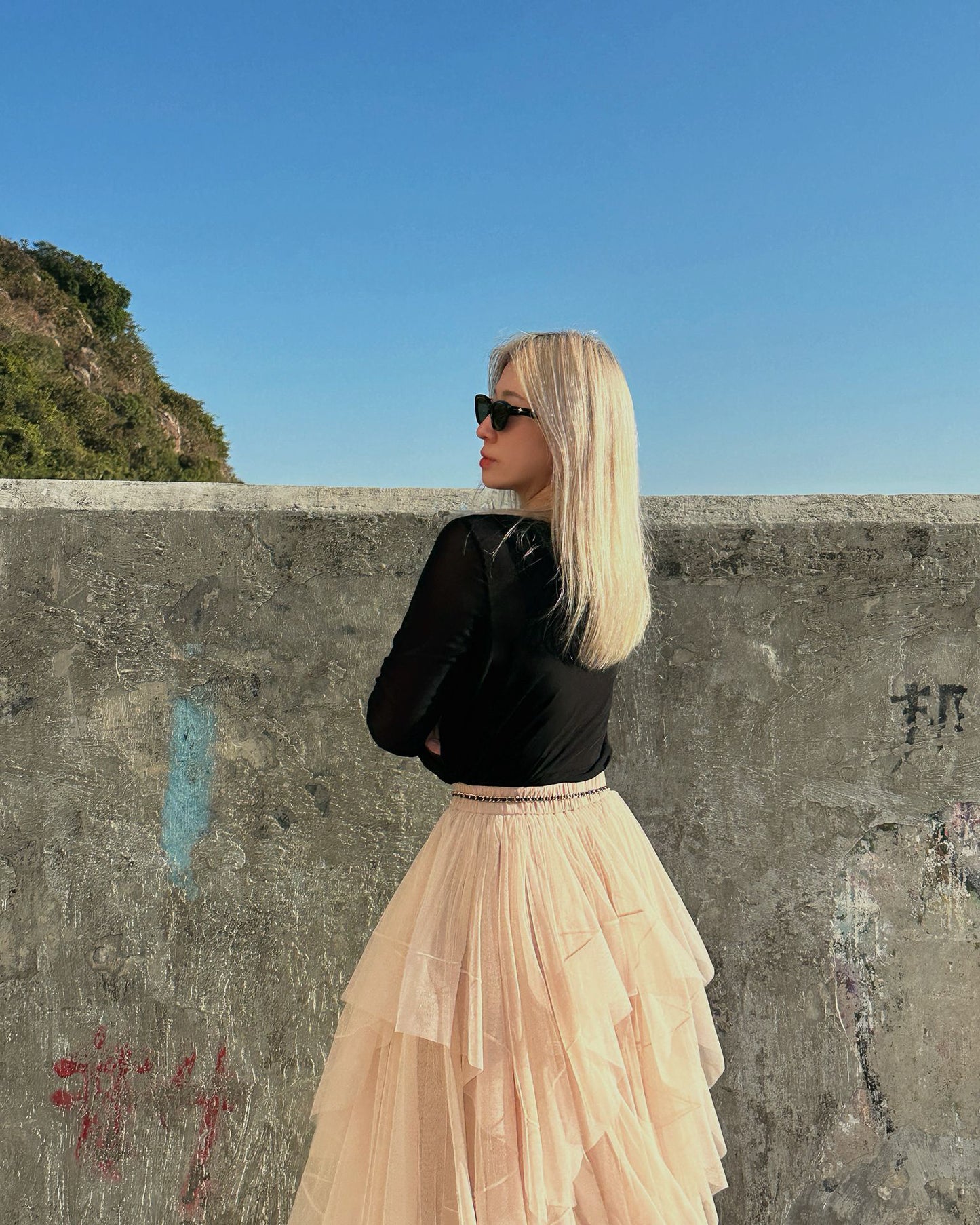 aalis EMBER tiered cascade mesh skirt (Nude)