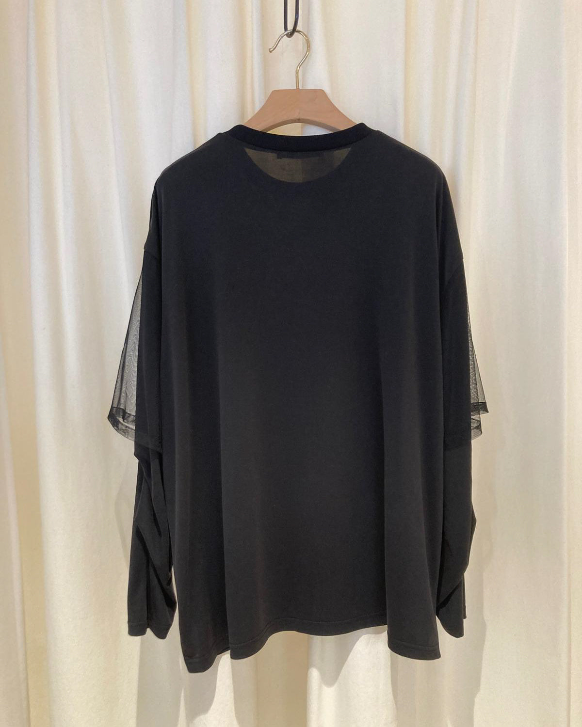 aalis AIMEE mesh short sleeves dropped shoulder top (Black)