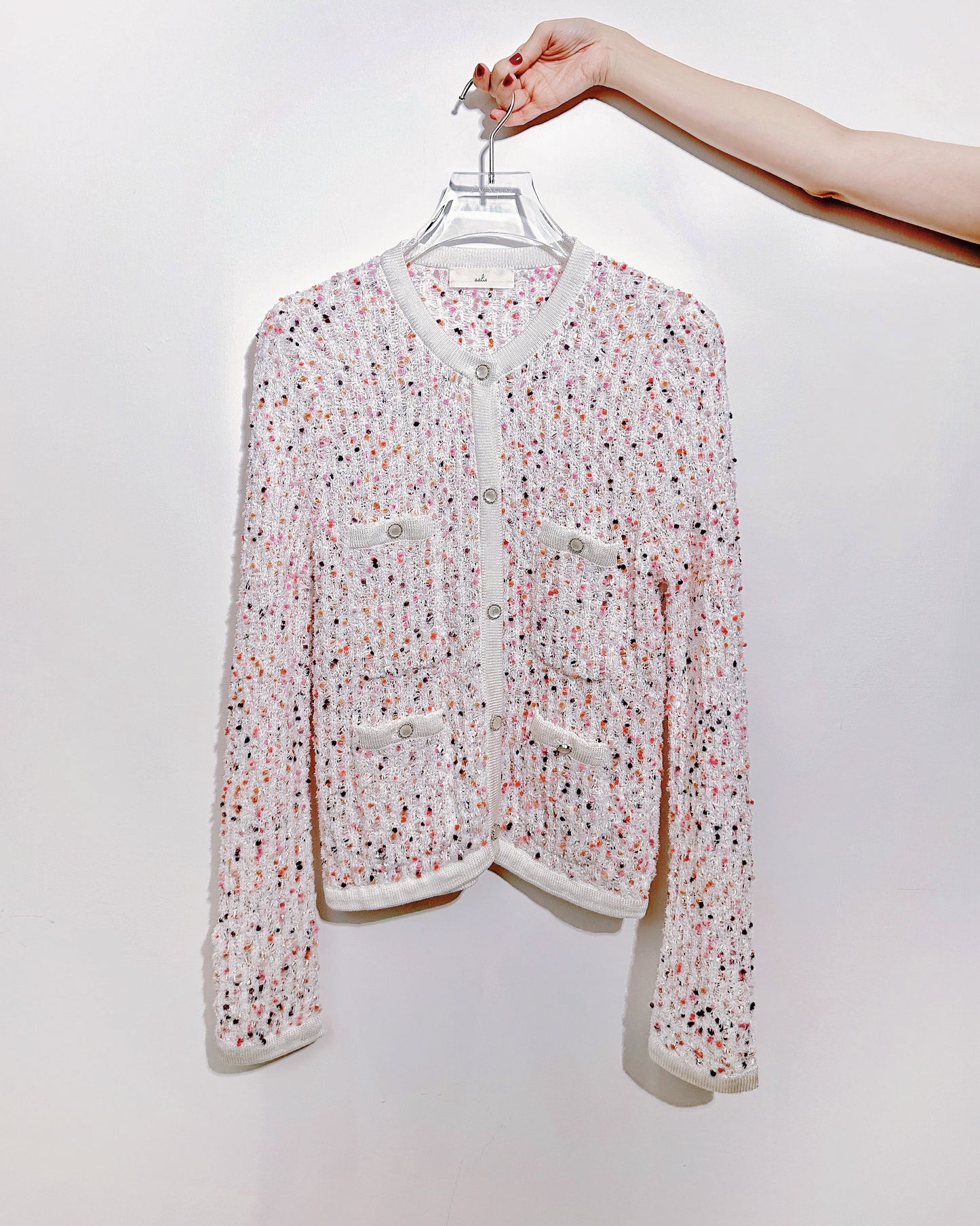 aalis FAYA FW25 - Mini Pom Pom knitted cardigan (Purple Mix)