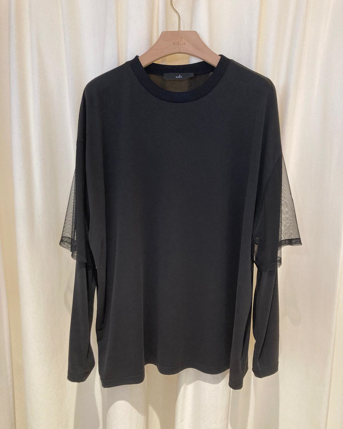 aalis AIMEE mesh short sleeves dropped shoulder top (Black)