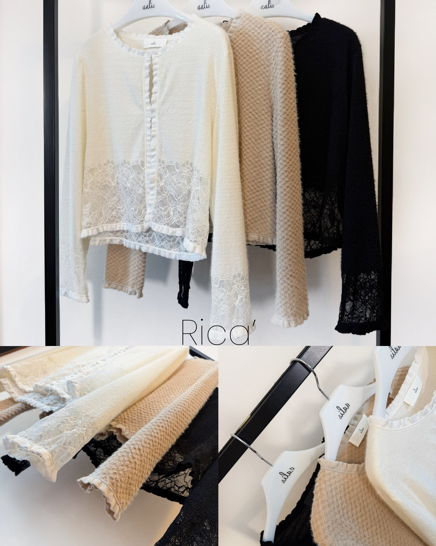 aalis RICA tiny ruffle trim cardigan (Black)