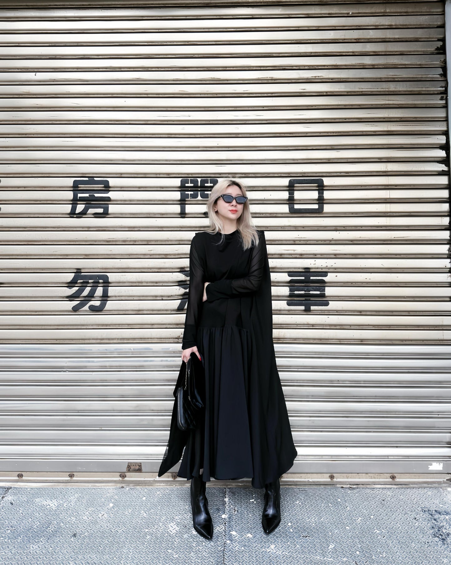 aalis ZANI cape detail maxi dress (Black)