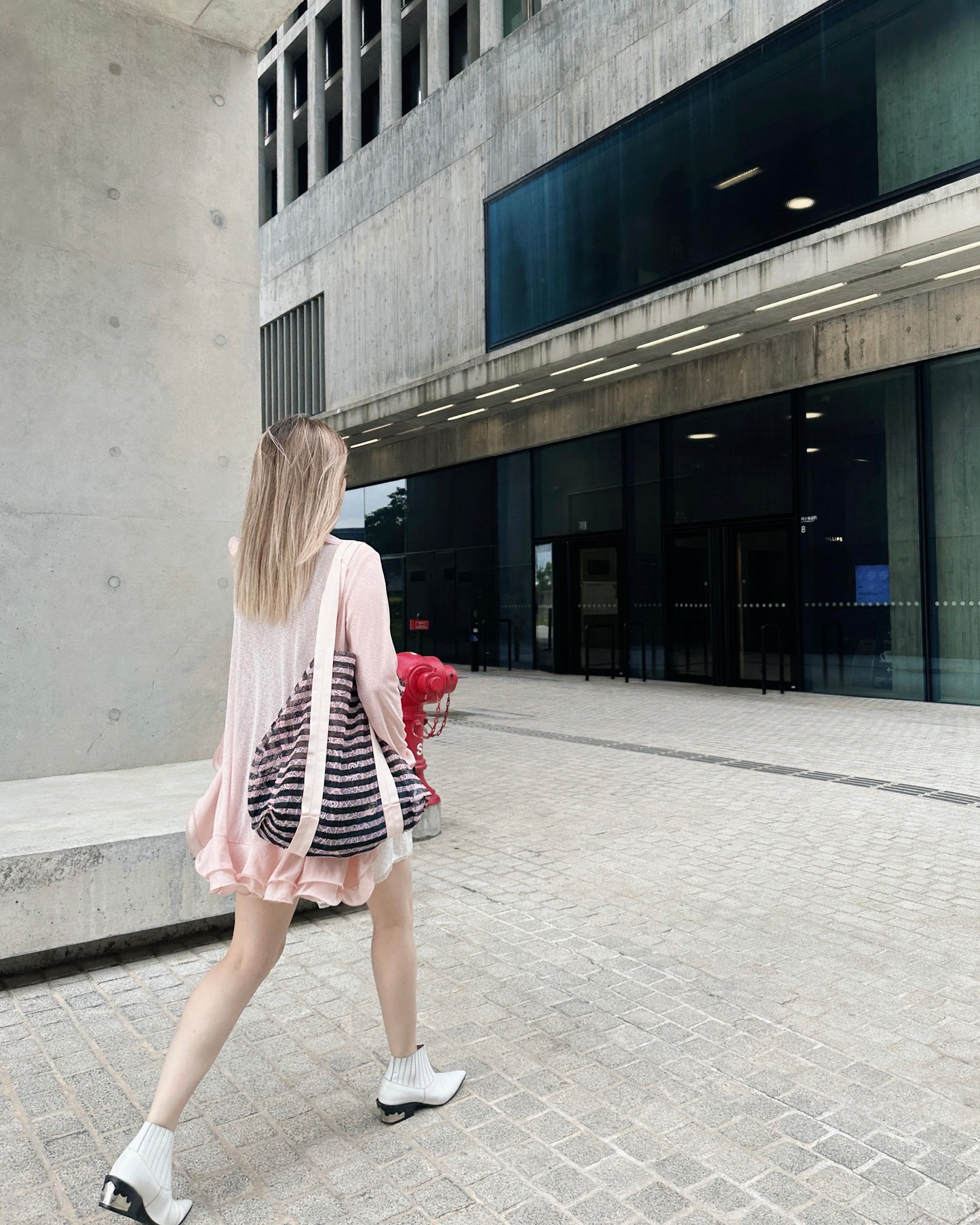 aalis RINON cascade ruffle front long cardigan (Pink)