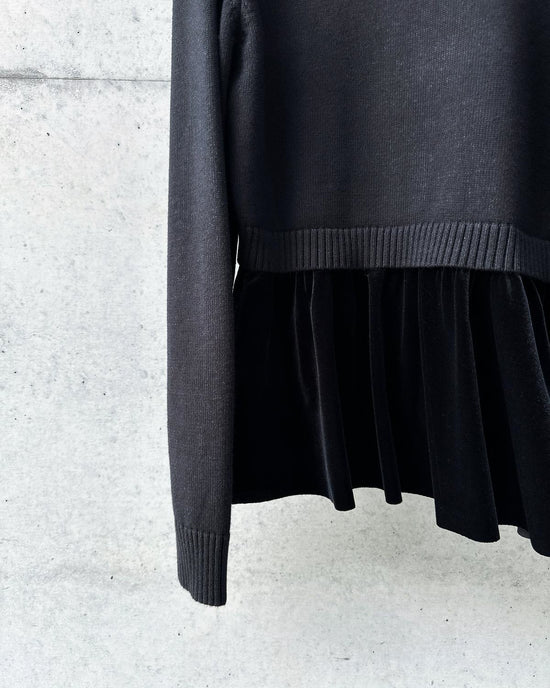 aalis CHARLEE velvet panel V neck cardigan (Black)