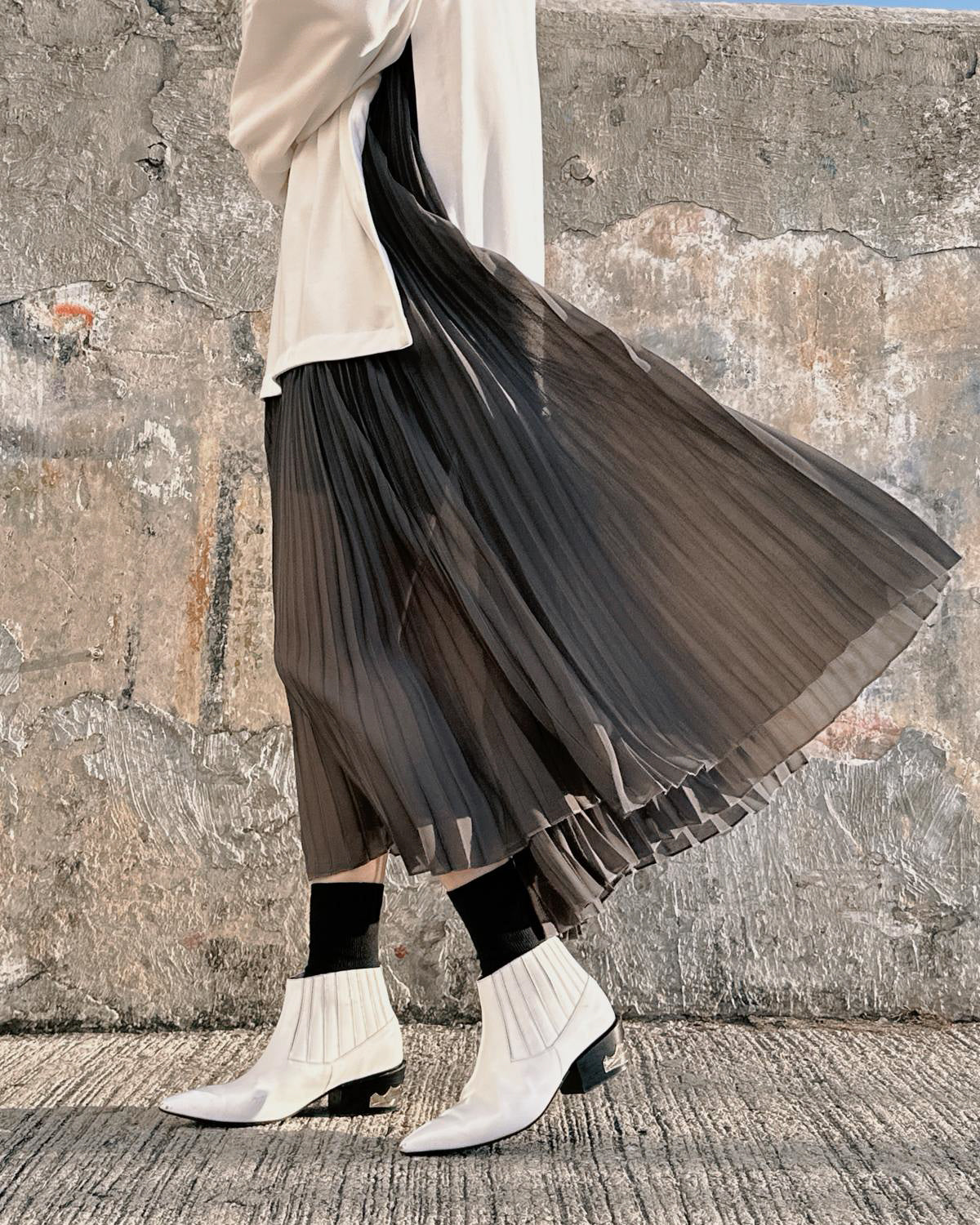 aalis FABIAN Pleated chiffon sweater dress (White Mix)