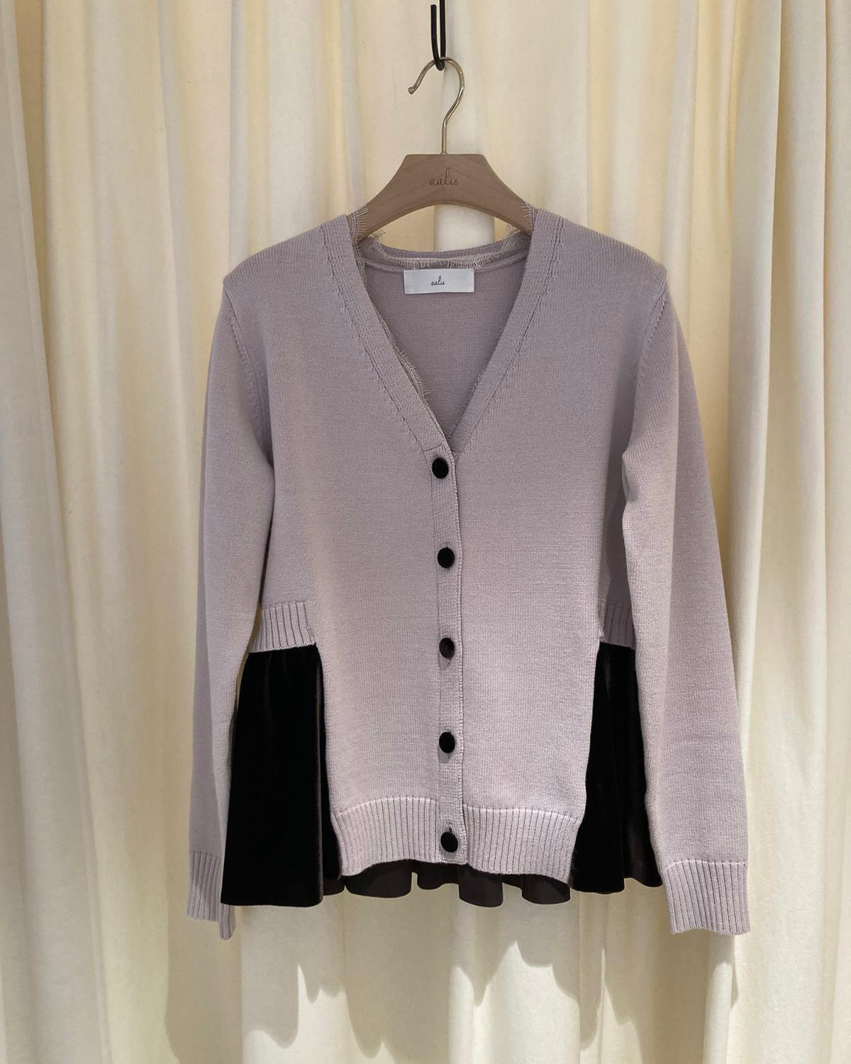 aalis CHARLEE velvet panel V neck cardigan (Dusty Pink)