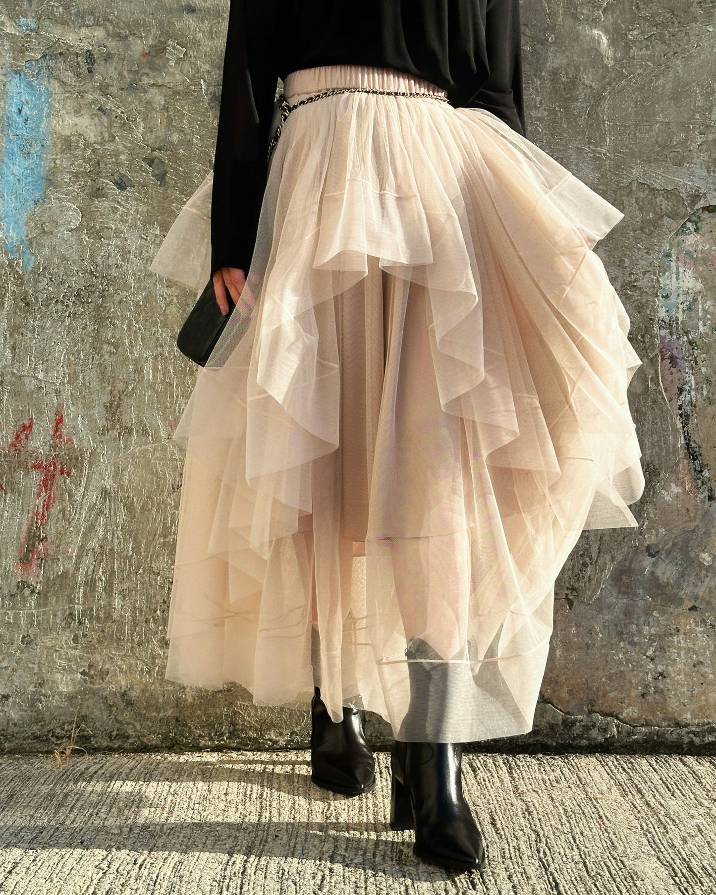 aalis EMBER tiered cascade mesh skirt (Nude)