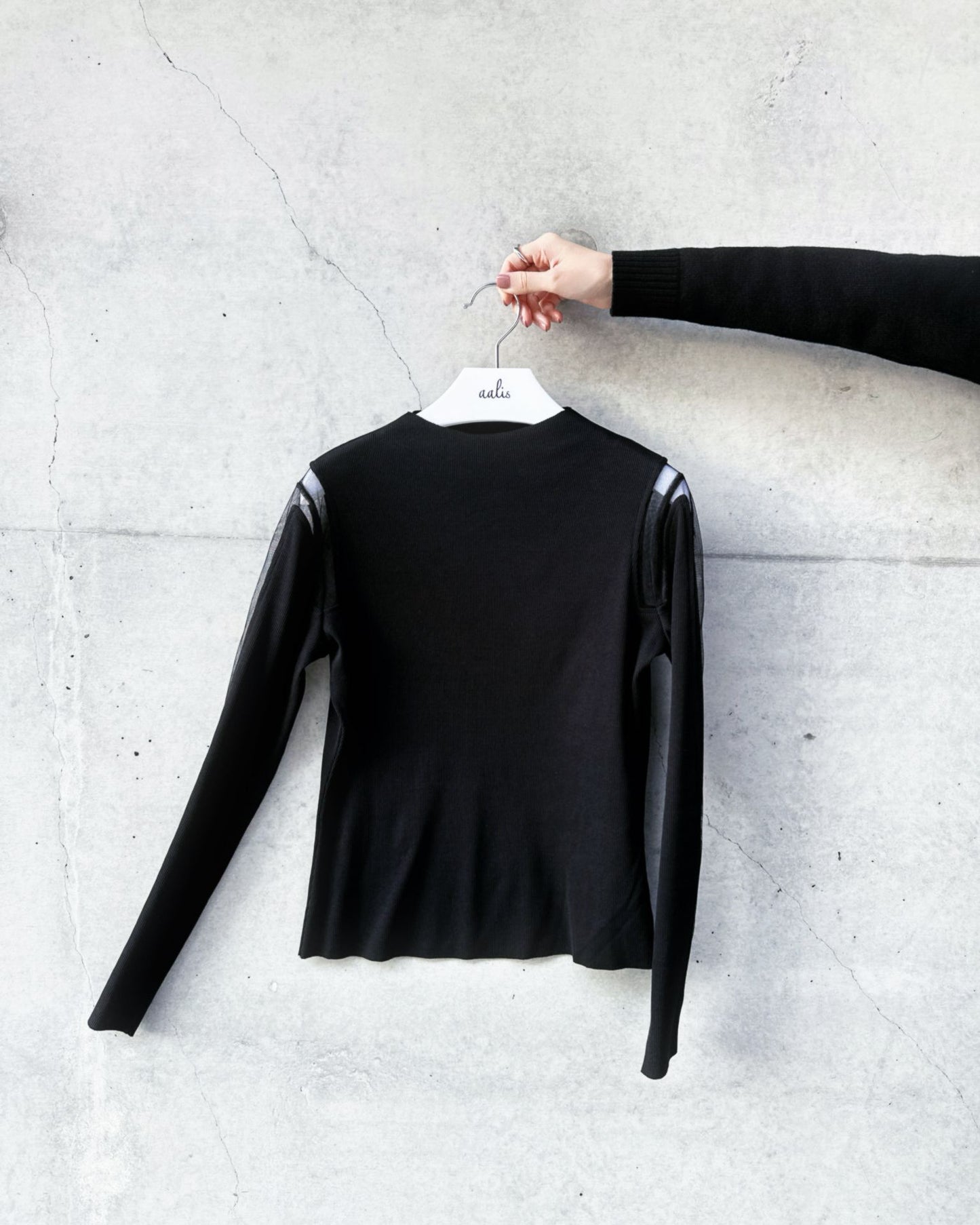 aalis HAYES mesh panel ribbed L/S top (Black)