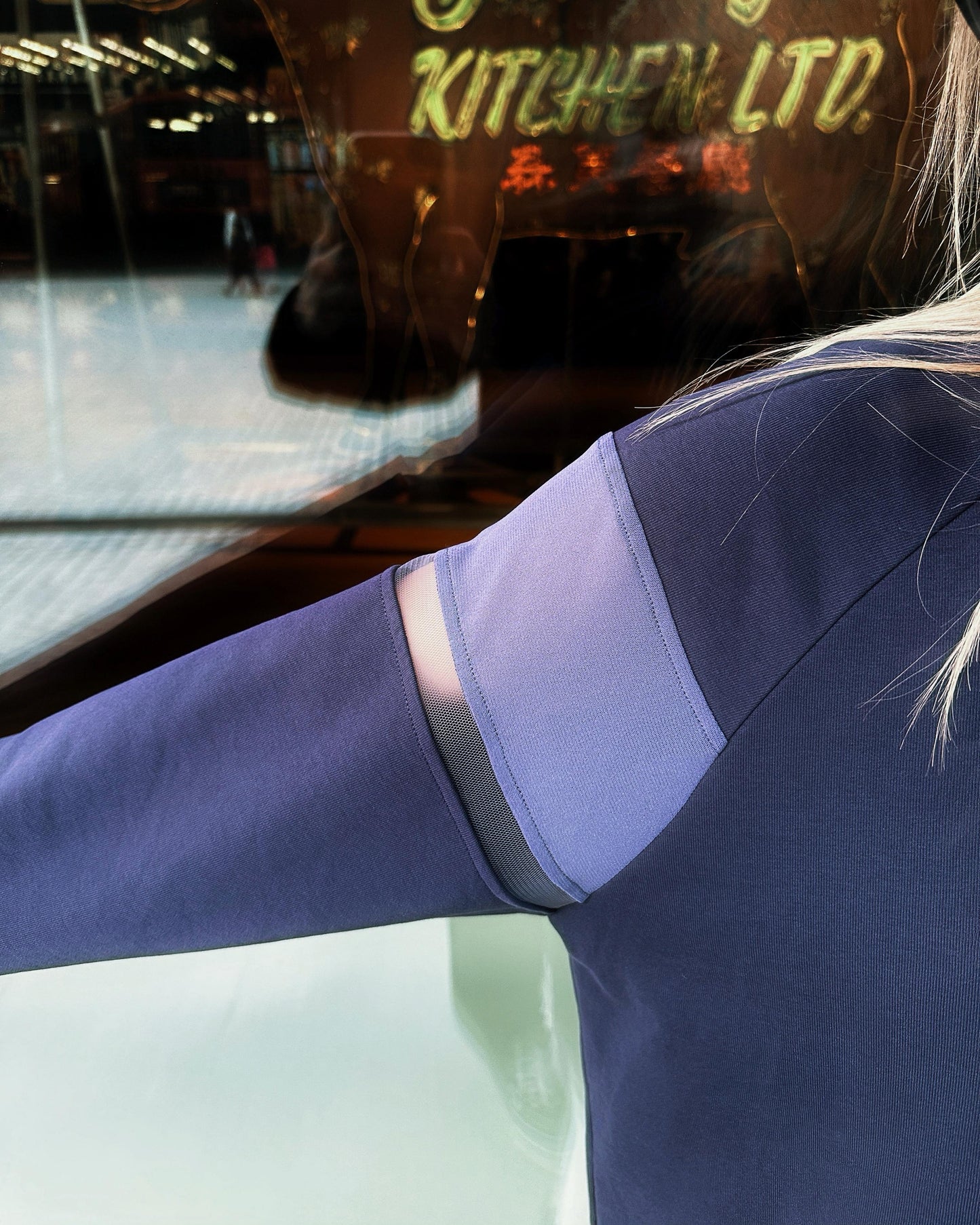 aalis AIKO mesh panel raglan sleeves sweater (Purple Blue)