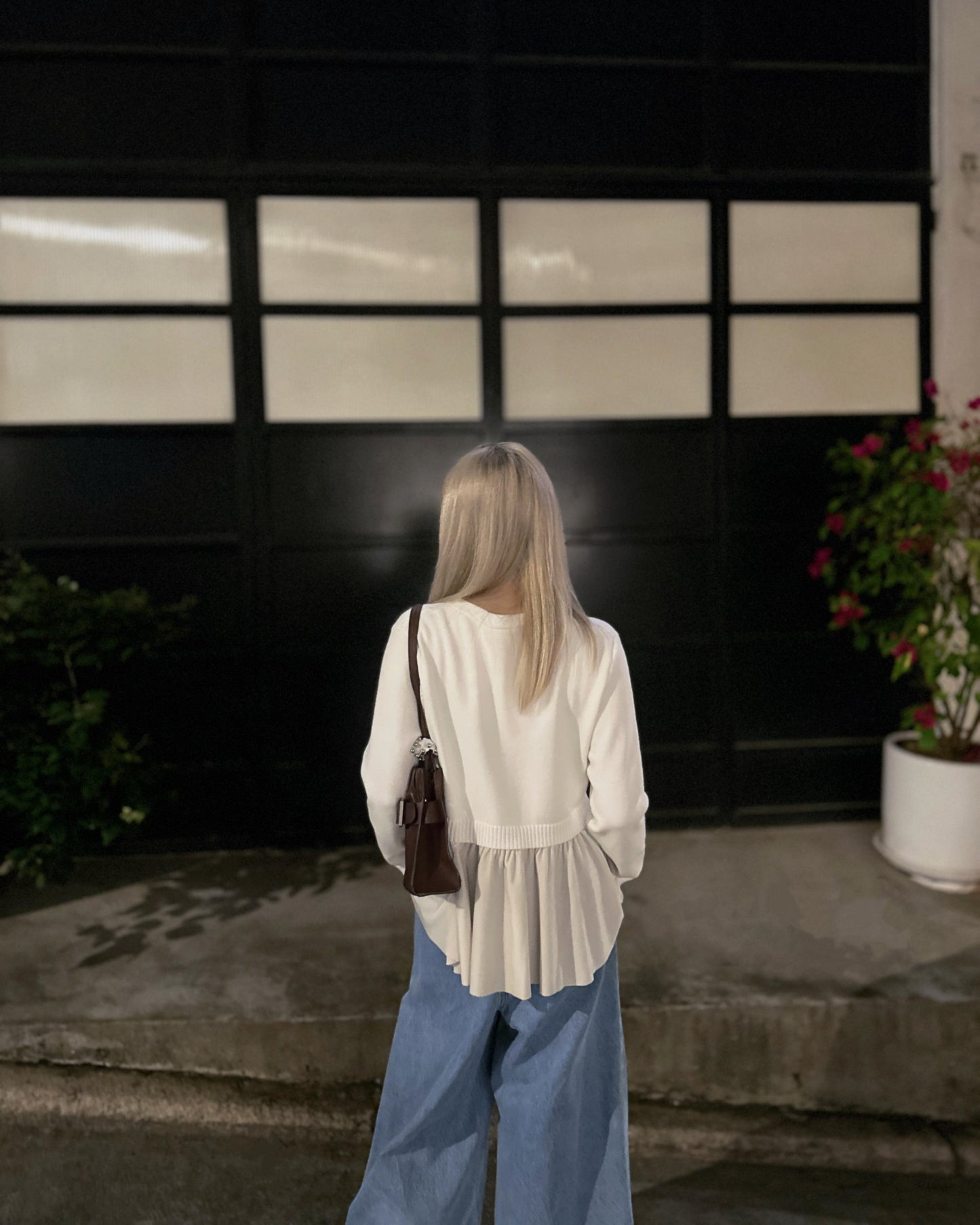 aalis CHARLEE velvet panel V neck cardigan (Ivory)