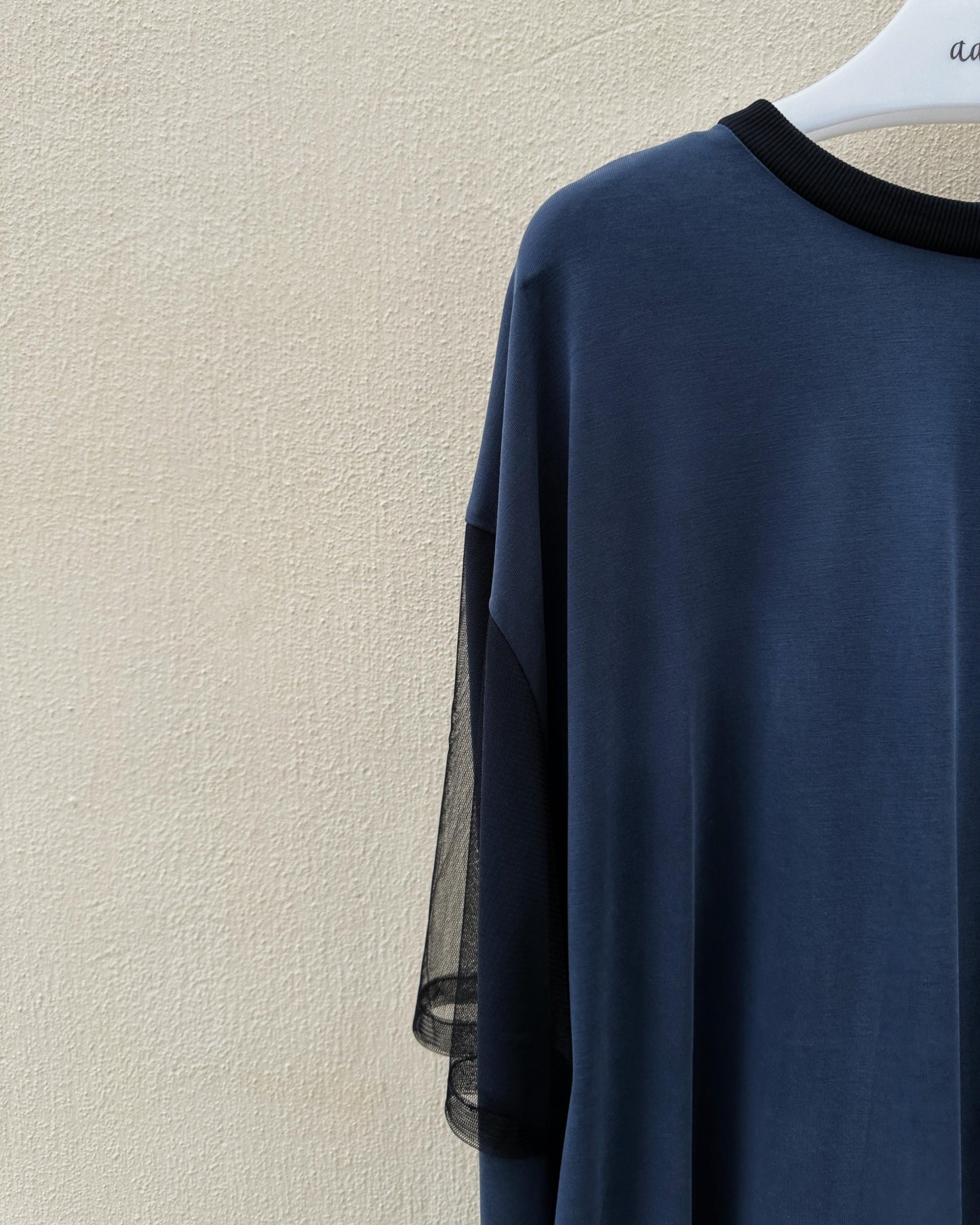 aalis AIMEE mesh short sleeves dropped shoulder top (Dark Blue)