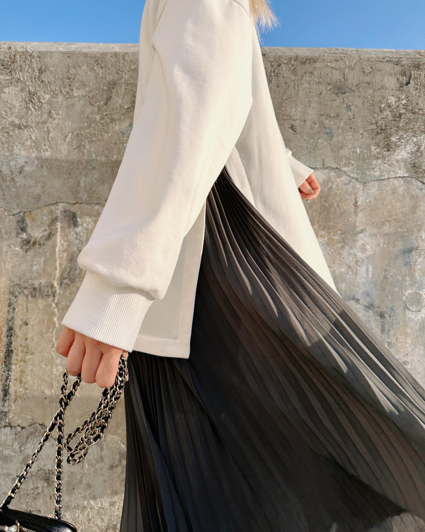 aalis FABIAN Pleated chiffon sweater dress (White Mix)