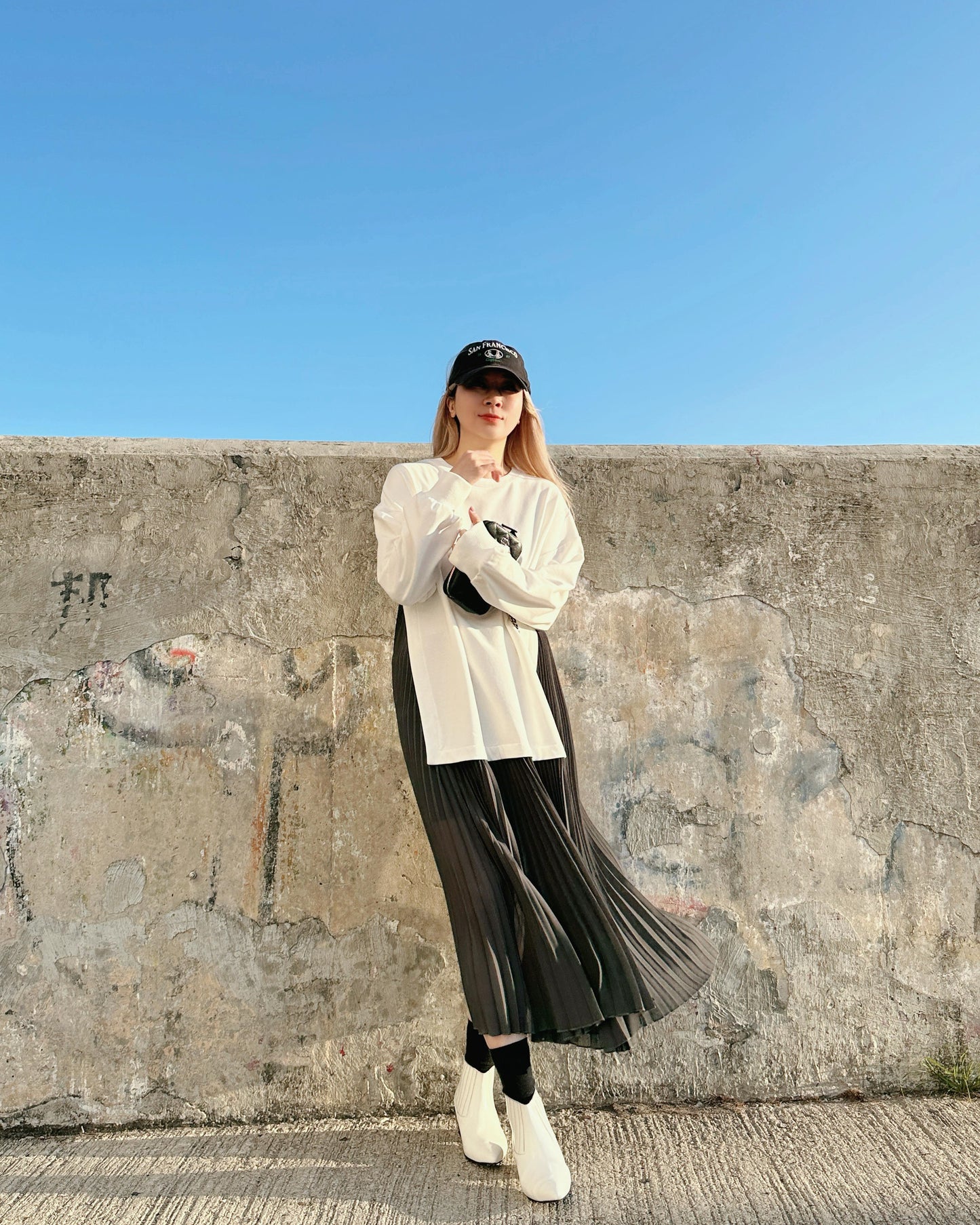 aalis FABIAN Pleated chiffon sweater dress (White Mix)